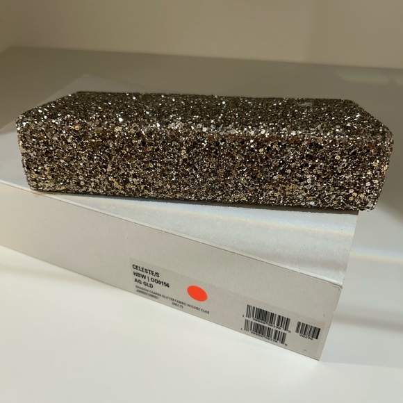 Authentic Jimmy Choo Coarse glitter Celeste clutch with chain antique gold - Picture 3 of 7